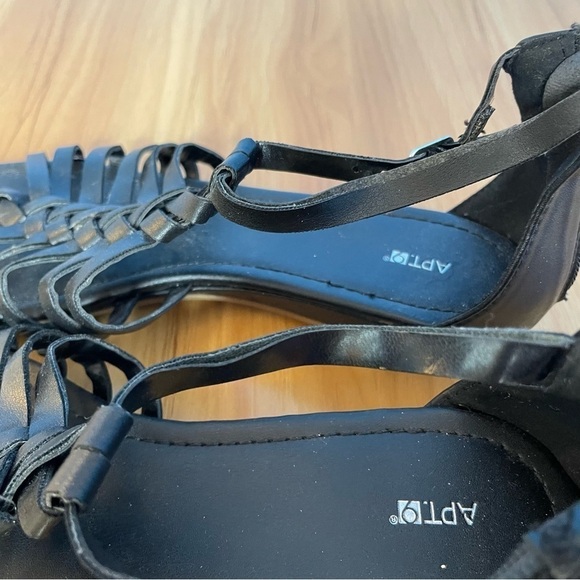 Apt 9 strappy braided flat sandal black size 9 vegan leather - Picture 3 of 7